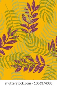 Tropical seamless pattern with leaves. Leaves of Montrera, banana and palm.