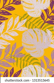 Tropical seamless pattern with leaves. Leaves of Montrera, banana and palm.