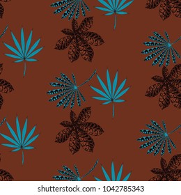 Tropical Seamless Pattern With Leaves of Palm Trees for Summer Design. Hand Drawn Rainforest Texture In Zentangle Style. Ornate Seamless Background for Print, Interior, Wallpaper, Swimwear. Vector.