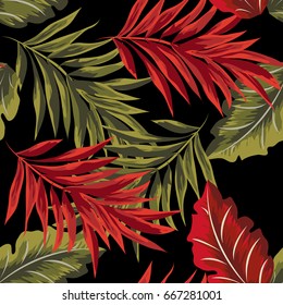 Tropical seamless  pattern with leaves of  palm tree. Hand-drawn floral background for printing on fabric, clothing, home textiles, wallpaper, gift wrapping.