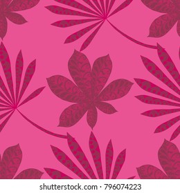 Tropical Seamless Pattern With Leaves of Palm Trees On White Background. Hand Drawn Jungle Texture In Zentangle Style. Ornate Seamless Background for Print, Interior, Wallpaper, Swimwear. Vector.