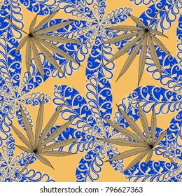 Tropical Seamless Pattern With Leaves of Palm Trees for Summer Design. Hand Drawn Jungle Texture In Zentangle Style. Ornate Seamless Background for Print, Interior, Wallpaper, Swimwear.