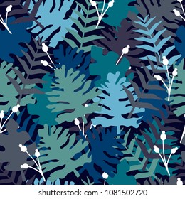 Tropical seamless pattern of leaves. Vector illustration for print. Summer background for design.