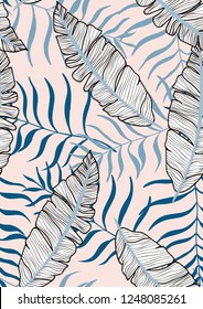 Tropical seamless pattern with leaves.Exotic tropical isolated leaves. Fashionable summer background with leaves for fabric, wallpaper, paper, covers.
