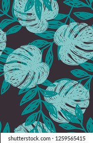 Tropical seamless pattern with leaves.Exotic tropical isolated leaves. Fashionable summer background with leaves for fabric, wallpaper, paper, covers.