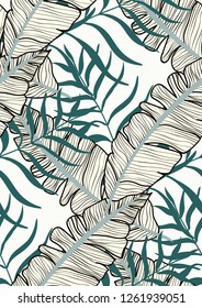 Tropical seamless pattern with leaves.Exotic tropical isolated leaves. Fashionable summer background with leaves for fabric, wallpaper, paper, covers.