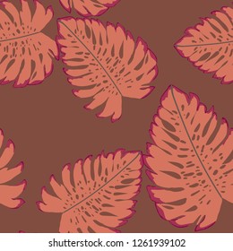 Tropical seamless pattern with leaves.Exotic tropical isolated leaves. Fashionable summer background with leaves for fabric, wallpaper, paper, covers.