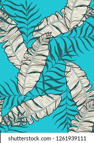 Tropical seamless pattern with leaves.Exotic tropical isolated leaves. Fashionable summer background with leaves for fabric, wallpaper, paper, covers.