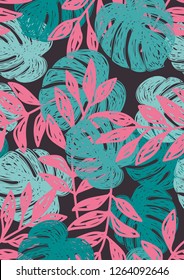 Tropical seamless pattern with leaves.Exotic tropical isolated leaves. Fashionable summer background with leaves for fabric, wallpaper, paper, covers.