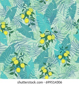 Tropical seamless pattern with lemon