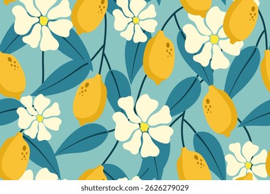 Padrão tropical sem emenda com limão e flores para pano de fundo banner