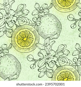 Tropical seamless pattern with lemons. Cute fruit summer background. Vector bright modern print for paper, cover, fabric.