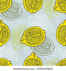 Tropical seamless pattern with lemons. Cute fruit summer background. Vector bright modern print for paper, cover, fabric.