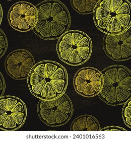Tropical seamless pattern with lemons. Fruit repeated background. Vector bright print for for banners, cards, flyers, social media wallpapers, etc.
