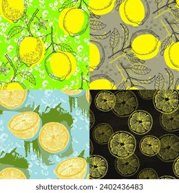 Tropical seamless pattern with lemons. Fruit repeated background. Vector bright print for for banners, cards, flyers, social media wallpapers, etc.