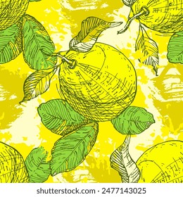 Tropical seamless pattern with Lemons isolated on background. Design for textile, wrapping paper, wallpaper.