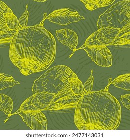 Tropical seamless pattern with Lemons isolated on background. Design for textile, wrapping paper, wallpaper.