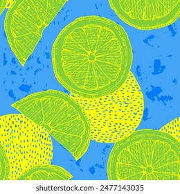 Tropical seamless pattern with Lemons isolated on background. Design for textile, wrapping paper, wallpaper.