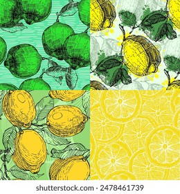 Tropical seamless pattern with Lemons isolated on background. Design for textile, wrapping paper, wallpaper.