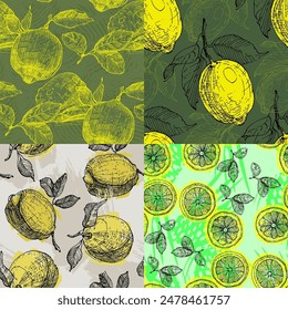 Tropical seamless pattern with Lemons isolated on background. Design for textile, wrapping paper, wallpaper.