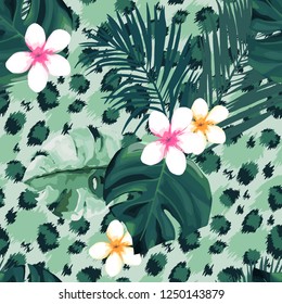 Tropical seamless pattern. Leopard print. Animal background. Vector illustration