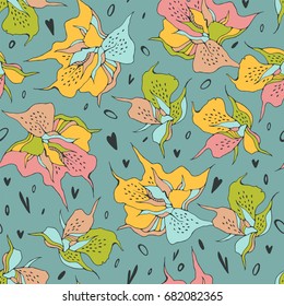 Tropical seamless pattern with lilies.