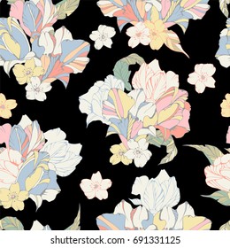 Tropical seamless pattern with lilies.