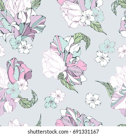 Tropical seamless pattern with lilies.