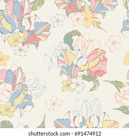 Tropical seamless pattern with lilies.