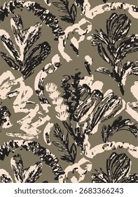 Tropical Padrão sem emenda com folhas tropicais lineares. Plano de fundo botânico de Line-art. ilustração vetorial desenhado à mão. Padrão sem emenda de palma de bambu botânico com folhas exuberantes da selva, ramos orgânicos, 
