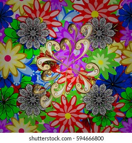 Tropical seamless pattern with many abstract flowers. Varicolored vector seamless illustration.
