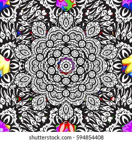 Tropical seamless pattern with many abstract flowers. Varicolored vector seamless illustration.