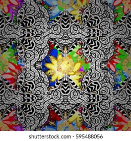 Tropical seamless pattern with many abstract flowers. Varicolored vector seamless illustration.