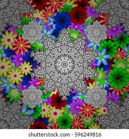 Tropical seamless pattern with many abstract flowers. Varicolored vector seamless illustration.