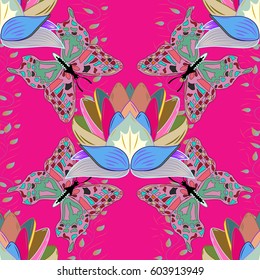 Tropical seamless pattern with many abstract flowers. Varicolored vector seamless illustration.