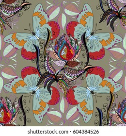 Tropical seamless pattern with many abstract flowers. Varicolored vector seamless illustration.