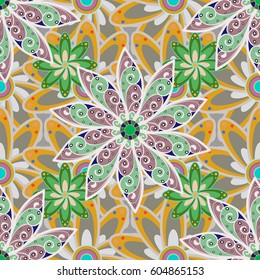Tropical seamless pattern with many abstract flowers. Varicolored vector seamless illustration.