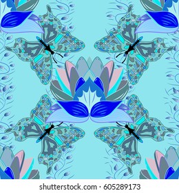 Tropical seamless pattern with many abstract flowers. Varicolored vector seamless illustration.
