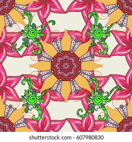 Tropical seamless pattern with many abstract flowers. Varicolored vector seamless illustration.