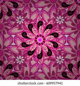 Tropical seamless pattern with many abstract flowers. Varicolored vector seamless illustration.