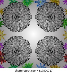 Tropical seamless pattern with many abstract flowers. Varicolored vector seamless illustration.