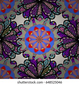 Tropical seamless pattern with many abstract flowers. Varicolored vector seamless illustration.
