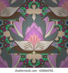 Tropical seamless pattern with many abstract flowers. Varicolored vector seamless illustration.