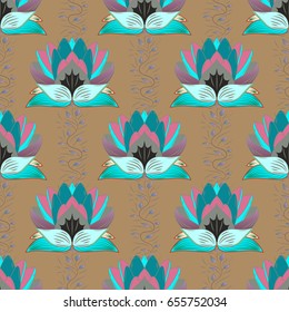 Tropical seamless pattern with many abstract flowers. Varicolored vector seamless illustration.