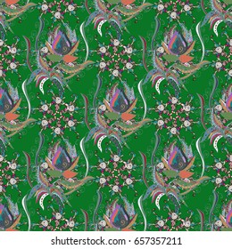 Tropical seamless pattern with many abstract flowers. Varicolored vector seamless illustration.