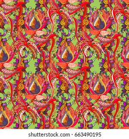 Tropical seamless pattern with many abstract flowers. Varicolored vector seamless illustration.
