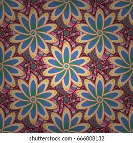 Tropical seamless pattern with many abstract flowers. Varicolored vector seamless illustration.