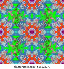 Tropical seamless pattern with many abstract flowers. Varicolored vector seamless illustration.