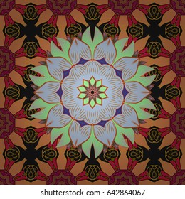 Tropical seamless pattern with many blue abstract flowers. Varicolored vector illustration.