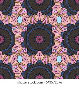 Tropical seamless pattern with many blue abstract flowers. Varicolored vector seamless illustration.